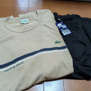 LACOSTE 스트라이프 T셔츠와 블랙 T셔츠 세트 LL 사이즈