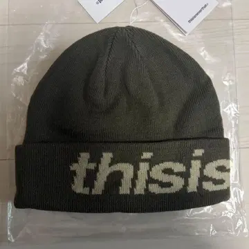 한국 thisisneverthat 로고 빅 카프 비니 니트 모자 카키