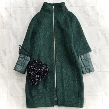 새상품급 HERNO 스텐칼라 충전솜 코트 2way 그린 42