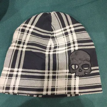 HYDROGEN 체크 무늬 스컬 니트 모자