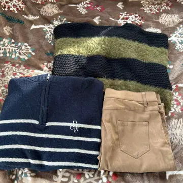 스트라이프 니트 풀오버 세트