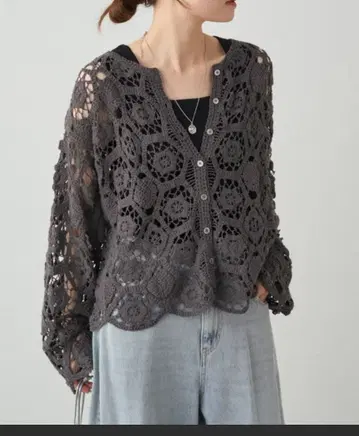 PUAL CE CIN 퓨어세신 크로셰 뜨개질풍 가디건