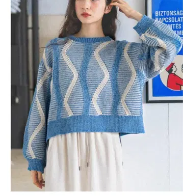 niko and - 몰 자카드 니트 풀오버 스카이블루 M 사이즈