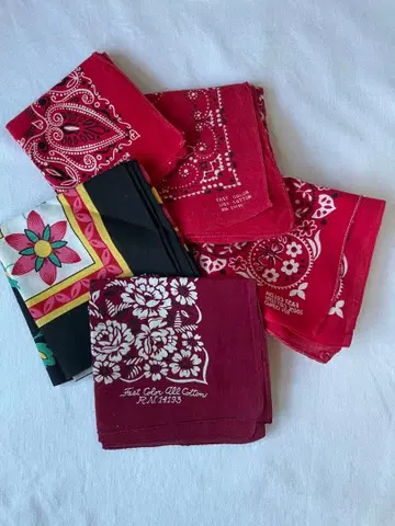 빈티지 반다나 블랙, 빨간색 계열 믹스 5개 세트