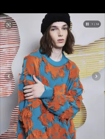 새상품급 MAISON SPECIAL 긴팔 니트 파랑 오렌지