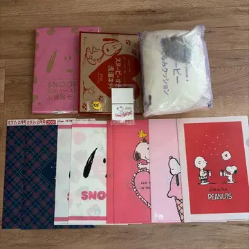 스누피 캐릭터 굿즈 세트 클리어 파일 쿠션