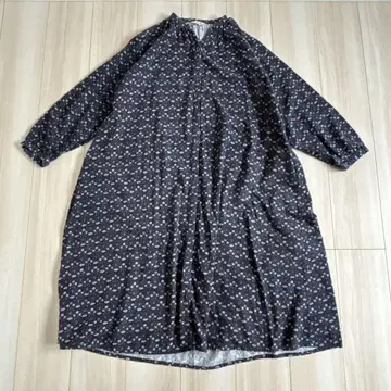 사만사 모스모스 꽃무늬 원피스 셔츠 롱 원피스 네이비