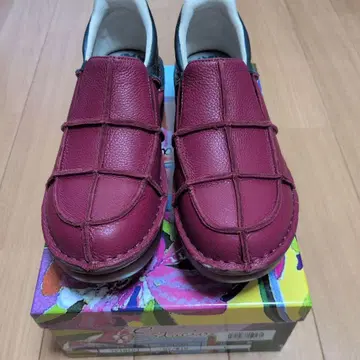 미사용 새상품 에스타시온 에스타시온 천연 가죽 패치워크 슬립온 L 사이즈