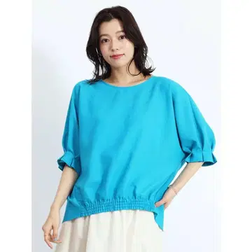 백리본 퍼프 슬리브 블라우스 (터콰이즈)