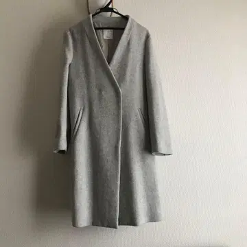 Vis 프렌치 울 혼방 노카라 V넥 코트 S 라이트 그레이