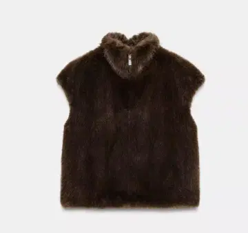 자라 신상 미사용 새상품 다크 브라운 퍼 베스트 하이넥 퍼 자켓