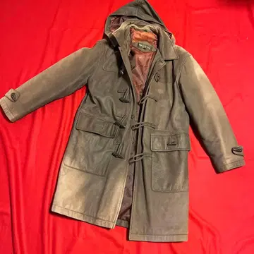 가죽 더플 코트 브라운 후드 부착 구제 의류