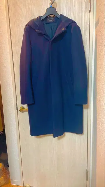 네이비 롱 코트 후드 부착