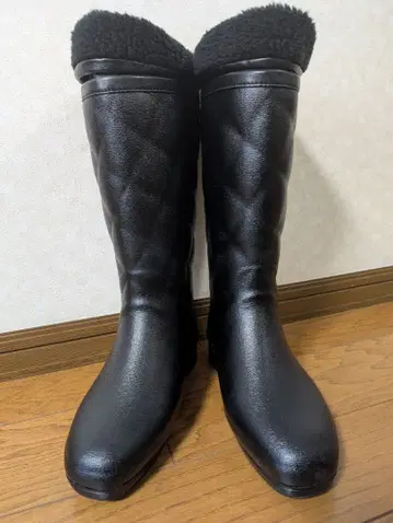 *25cm* 통 둘레 넓은 *블랙 퍼 안감 레인 롱 부츠