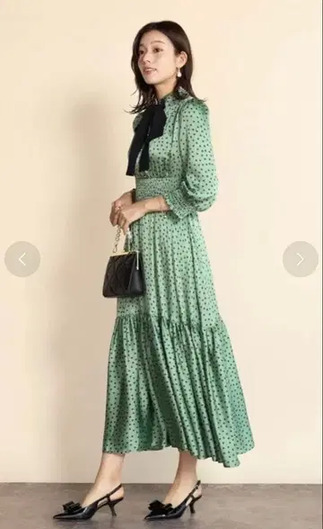FENNEL 도트 무늬 롱 원피스 9호 그린