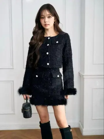 GRL 페더 트위드 자켓 스커트 셋업 pm634