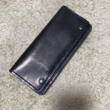 블랙 가죽 장지갑 복수 포켓 부착