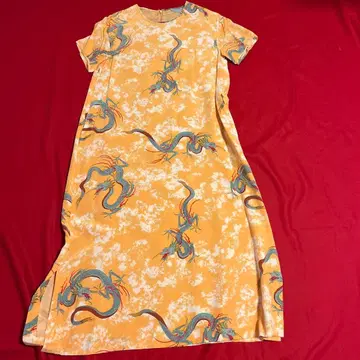 드래곤 패턴 오렌지 맥시 원피스 구제 의류