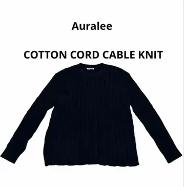 AURALEE 코튼 코드 케이블 니트 네이비 스웨터