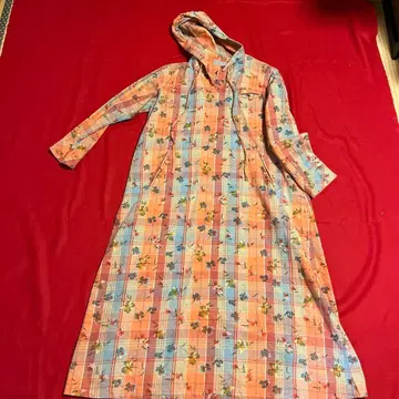 꽃무늬 체크 후드 부착 롱 원피스 구제 의류