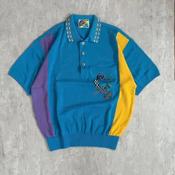 LL 피케 셔츠 블루 계열 멀티 컬러 캐주얼 레트로 아메카지