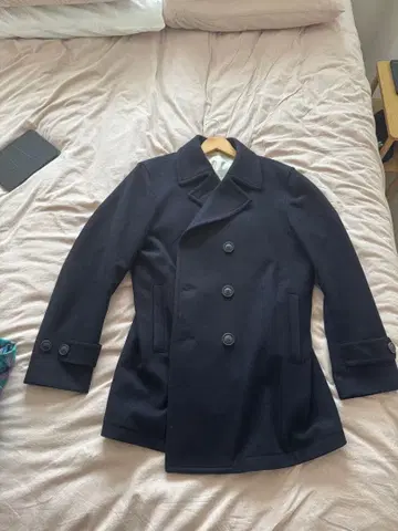 무인양품 네이비 더블 브레스트 피 코트