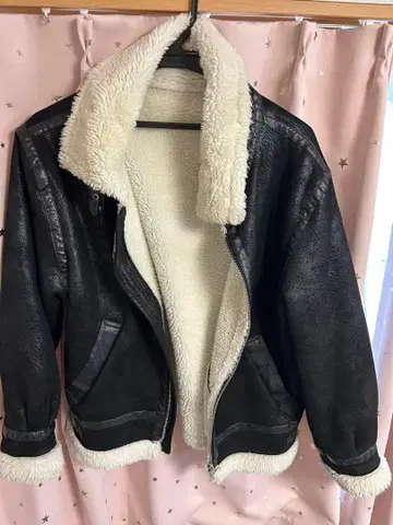 쉘 파카 라이더 자켓 M 블랙 인조 모피