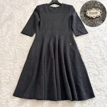 폭시 심리스 플레어 니트 원피스 울 100% 로고 플레이트