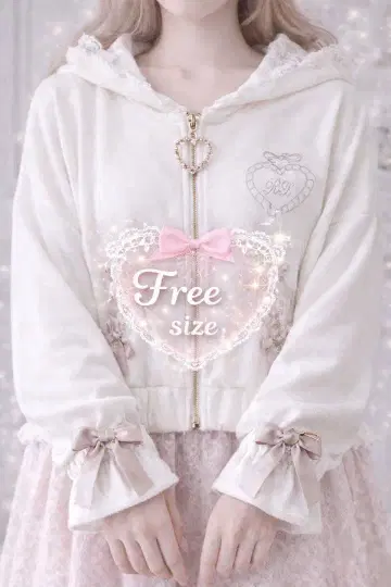ROJITA 포인트 하트 자수 리본 후드티 화이트 프리 양산