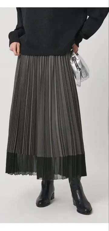 시어 콤비 플리츠 스커트
