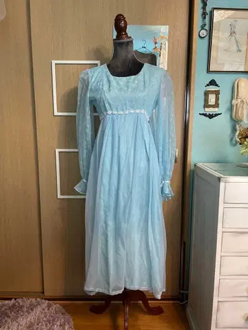 USA 빈티지 60~70년대 꽃무늬 시어 디자인 롱 원피스 드레스