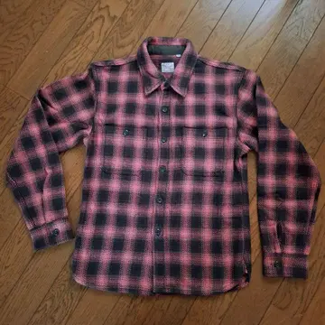 FLAT HEAD 빨검 체크 긴팔 플란넬 셔츠 34 두꺼운 원단