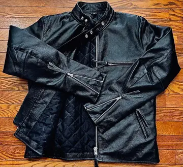 블랙 천연 가죽 라이더 자켓