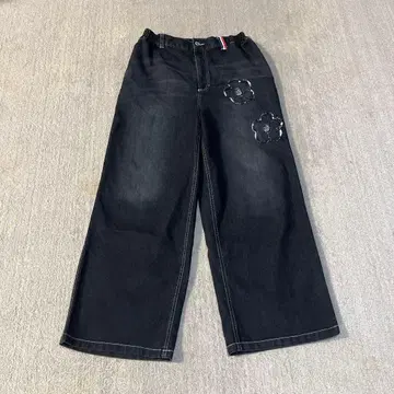 [퍼슨즈] 플라워 아플리케 스트레치 데님 팬츠 블랙 M 사이즈