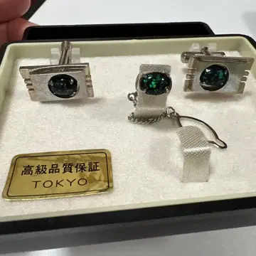 그린 컬러 오팔 실버 커프스 링크 세트