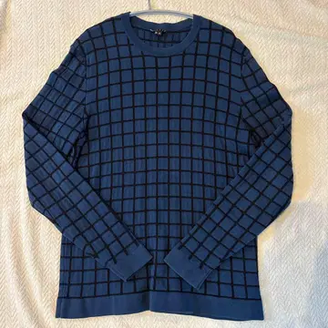 THEORY 체크 무늬 니트 스웨터 네이비 그레이