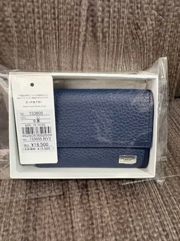 TAKEOKIKUCHI 천연 가죽 3단 폴더형 지갑 네이비