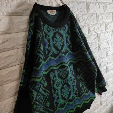 디자인 니트 스웨터 올 패턴 기하학 패턴 그린 L