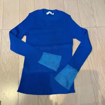 FENNEL 야마다야 파란 리브 편 긴팔 스웨터 플레어 소매