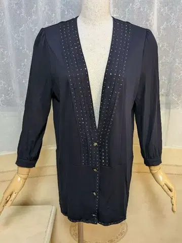 이타리야 롱 가디건 11 블랙 스톤 장식