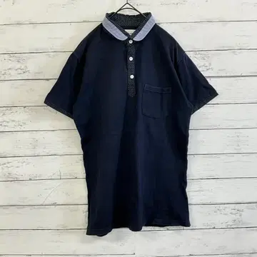 [ BEAMS ] 피케 셔츠 도트 옷깃 절개 디자인 네이비 M