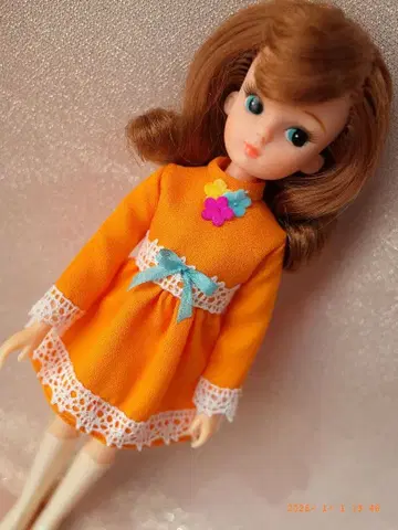 초대 리카짱 사이즈 꽃과 레이스의 드레스 오렌지