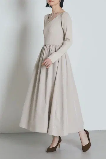 앞뒤 2WAY 샤리 니트 도킹 원피스 긴팔