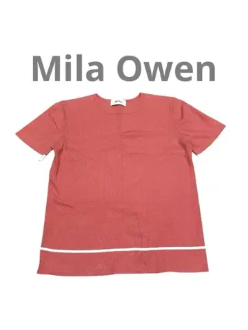 Mila Owen 빨간색 반팔 니트 화이트 악센트 살몬 핑크