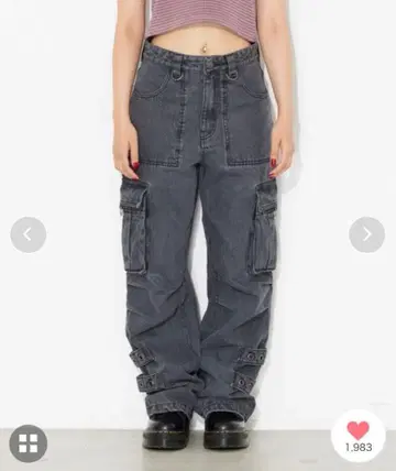 x-girl 그레이 데님 카고 팬츠
