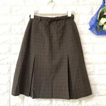 트랜스워크 박스 스커트 벨트 포함 모 95% 체크 안감 무릎 기장