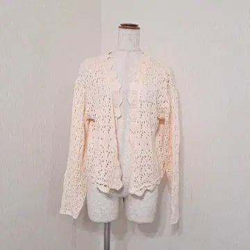 cepo 크로셰풍 니트 가디건 시스루 편직 페일 오렌지 후크 여밈 M