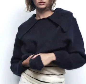 자라 ZARA 알파카 혼방 폴로넥 니트 스웨터 울 네이비 M
