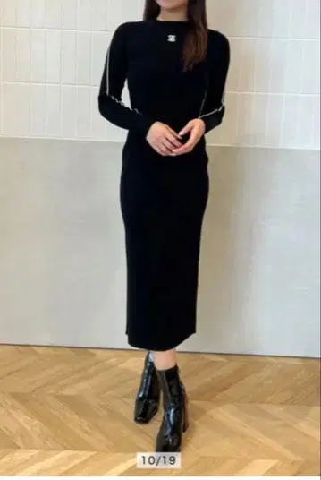 eimy 로고 자수 블랙 니트 원피스 F 사이즈