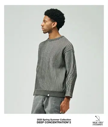 MAGIC STICK 2TONE STRIPES RIB CREW Grey